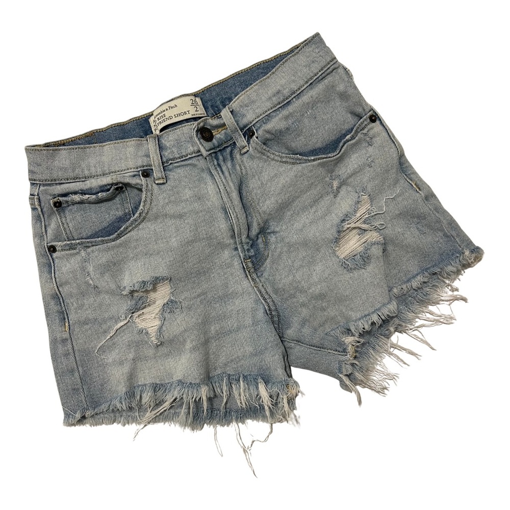 Abercrombie & Fitch Women’s Light Wash Denim Frayed Ripped Jean Shorts